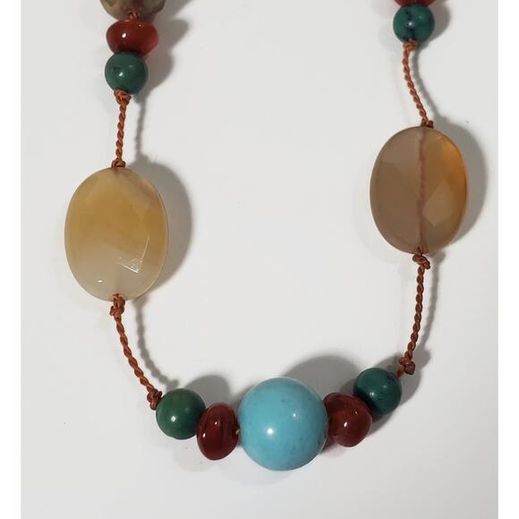 Agate Freshwater Pearl Carnelian Turquoise Bead Sterling Silver Toggle Necklace - Picture 4 of 6